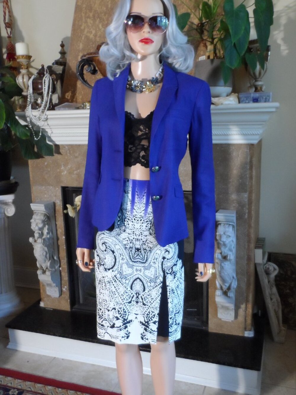 Etro Milano Blue Paisley Print Skirt Suit Size IT 42/40 US 6/4